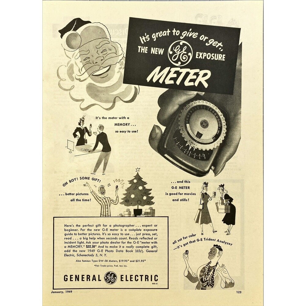 General Electric Exposure Meter "It's the Meter with a Memory" Vtg Print Ad 1949